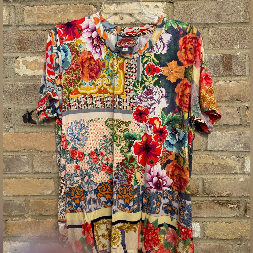 Johnny Was Catalina Block Crew Neck Floral Favorite Tee T-Shirt XL